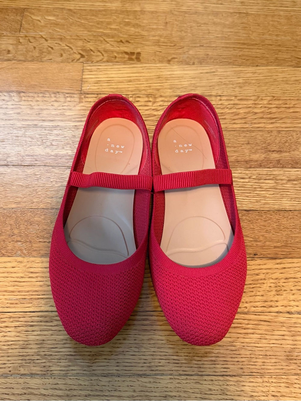 a new day Red Mary Jane Knit Ballet Flats with Elastic Strap